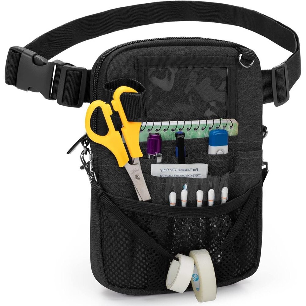 Black Nylon Nurse Organizer Bag with Quick-Access Pockets - Perfect for EMTs